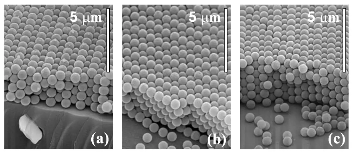 different thckness of hip-like colloidal crystal orderings. 4,5 and 6 layers