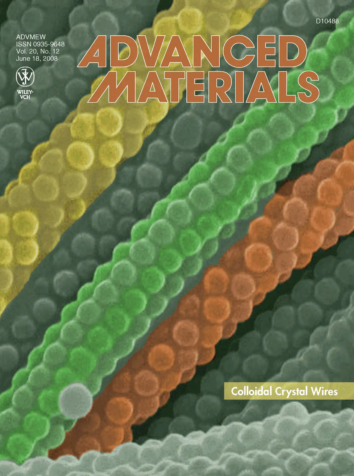 Advanced Materials Volume 20 Number 12 Inside Front Cover featuring coloured strands of colloidal crystal wires